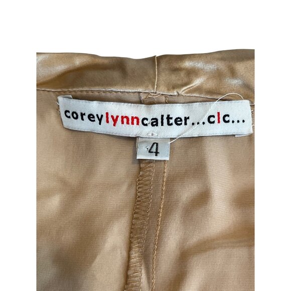 Corey Lynn Calter Womens Gold Short Sleeve Satin Blouse With Bow Tie Size 4 64c - Picture 2 of 4